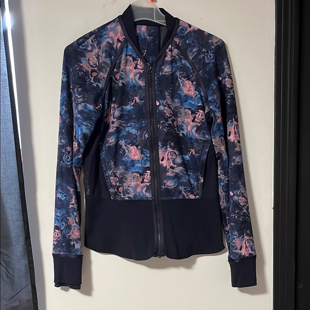Lululemon Athletica Floral Blue Pink Bomber Jacket
